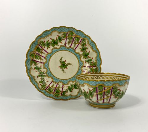 Worcester ‘Hop Trellis’ Teabowl & Saucer, C. 1770.