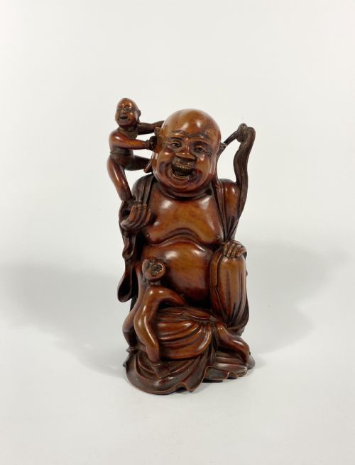 Chinese Carved Buddha & Hehe Erxian Twins. Qing Dynasty.