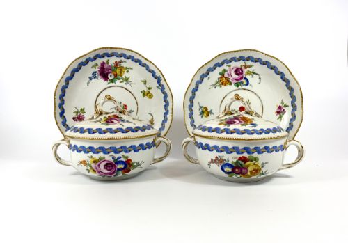 Pair Meissen Porcelain Ecuelle, Covers, and Stands. Marcollini Period, C. 1790.