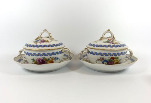 fig 1. Pair Meissen porcelain ecuelle, covers, and stands. Marcollini Period, c. 1790.