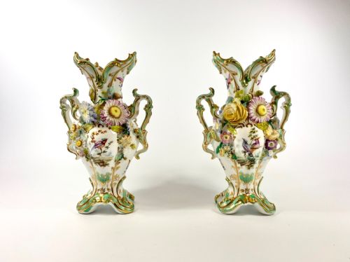Pair Coalbrookdale Encrusted Vases, C. 1830.
