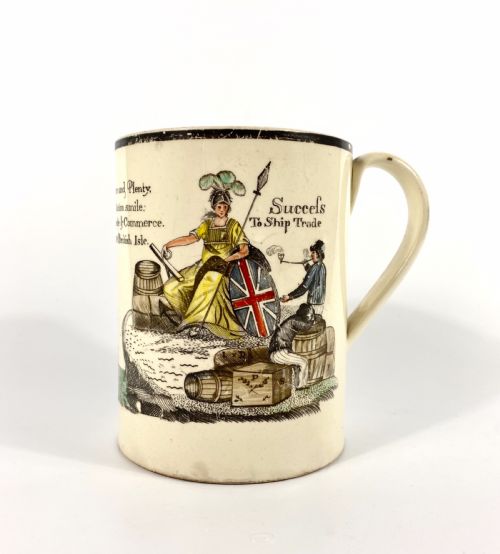 English Creamware ‘Success to Ship Trade’ Mug, C. 1790.