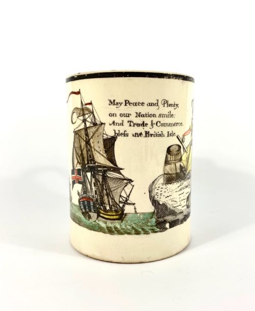 fig 1. English creamware ‘Success to Ship Trade’ mug, c. 1790.