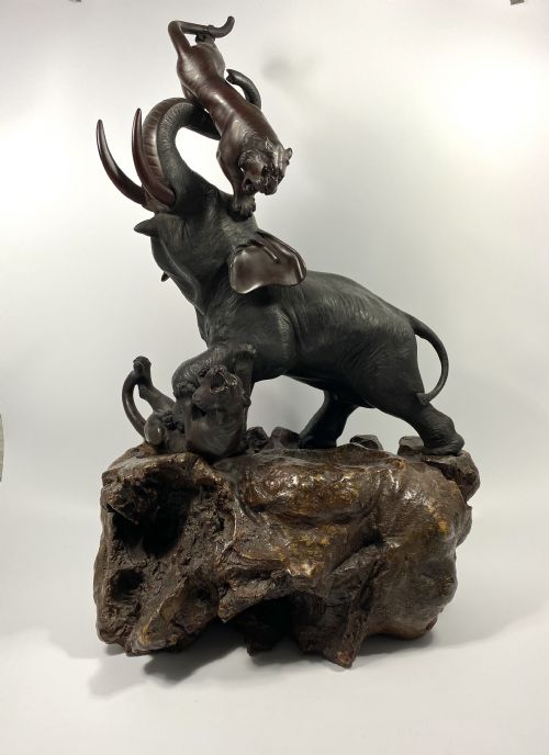 Japanese Bronze Okimono, Mitsumoto Saku, Meiji Period.