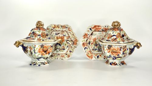 fig 1. Pair Masons Ironstone tureens, covers and stands, c. 1815.