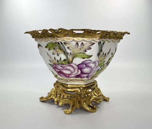 French Porcelain Bowl, Ormolu Mounts, C. 1880.