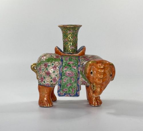 fig 1. Pair Chinese porcelain elephant joss stick holders, c. 1850. Qing Dynasty.