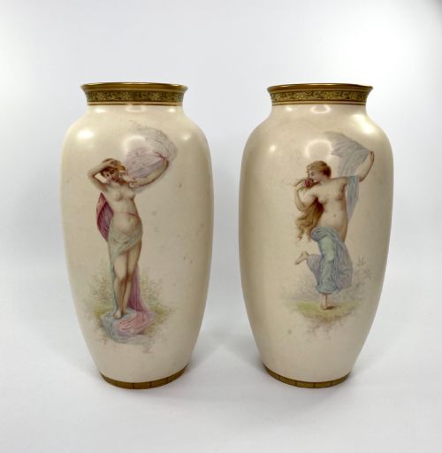 Pair Doulton Lambeth Faience Vases. J. P. Hewitt, C. 1885