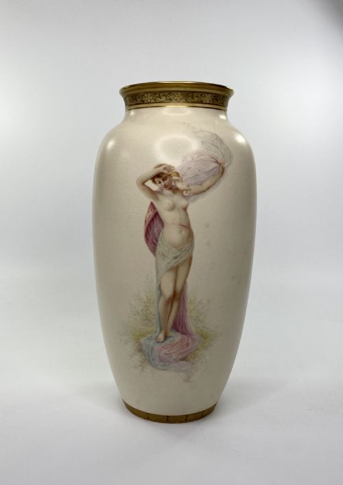 fig 1. Pair Doulton Lambeth faience vases. J. P. Hewitt, c. 1885