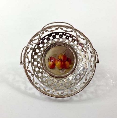 Royal Worcester Silver Mounted Basket. William Ricketts, Dated 1912.