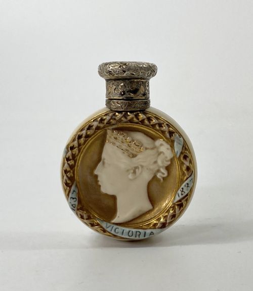 Royal Worcester Scent Bottle. Queen Victoria Jubille, 1887