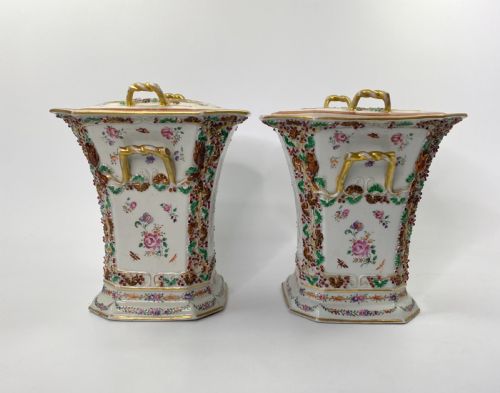 fig 1. Pair Chinese porcelain bough pots & covers, c. 1760. Qianlong Period.
