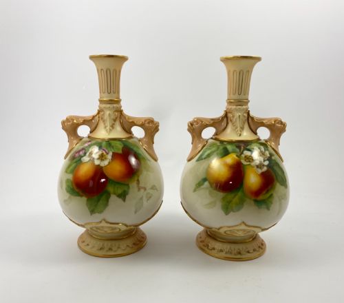 Pair Royal Worcester Vases. Fruit, Signed F. Parker, D. 1906.