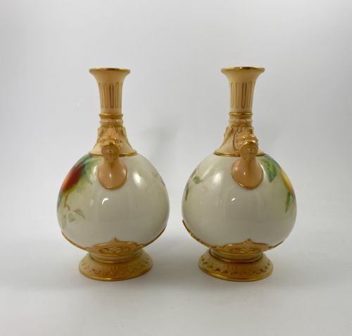 fig 1. Pair Royal Worcester vases. Fruit, signed F. Parker, d. 1906.
