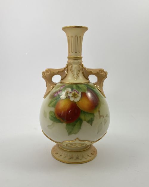 fig 2. Pair Royal Worcester vases. Fruit, signed F. Parker, d. 1906.