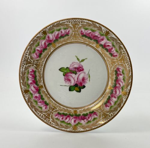 Swansea Porcelain Plate. Roses. London Decorated, C. 1815.