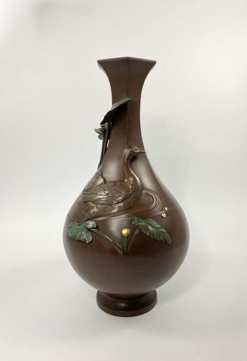 Japanese Bronze & Mixed Metal Vase. Seiya. Meiji Period.