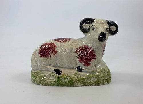 English Pottery Recumbent Ram, C. 1830.