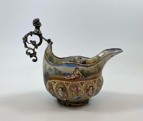 Viennese Enamel and Silver Ewer, C.  1890.