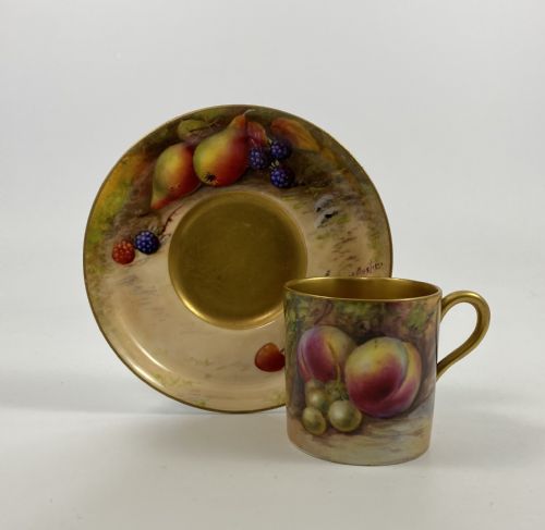 Royal Worcester ‘Fruit’ Coffee Can and Saucer, Dated 1924.