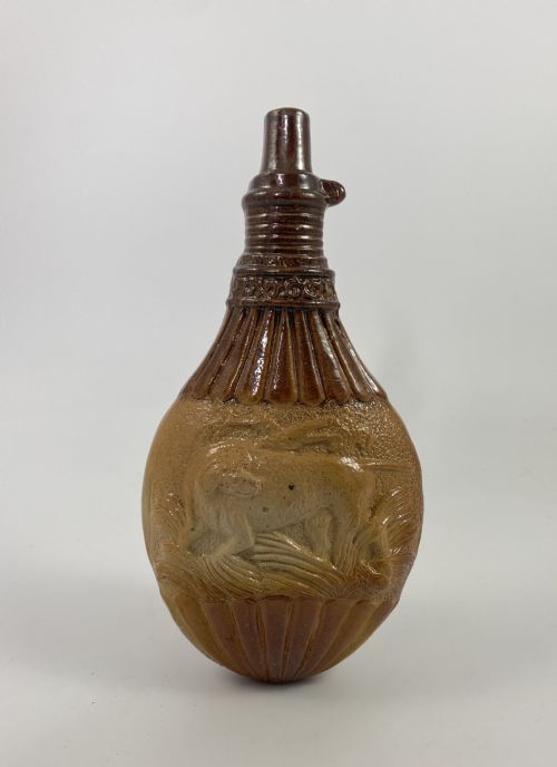 Lambeth Saltglaze Stoneware Spirit Flask, C. 1840.