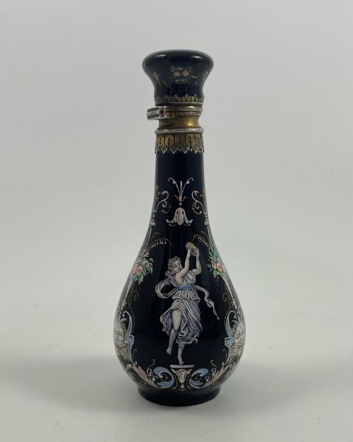 fig 1. Limoges enamel scent bottle. Silver mounts, c. 1880.