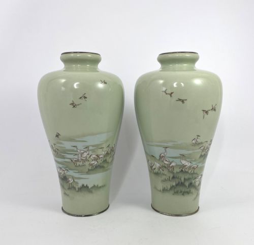 Pair Japanese Cloisonné Vases. Hayashi Kihyoe. Meiji Period.