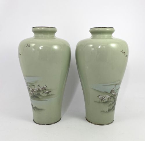 fig 1. Pair Japanese cloisonné vases. Hayashi Kihyoe. Meiji Period.