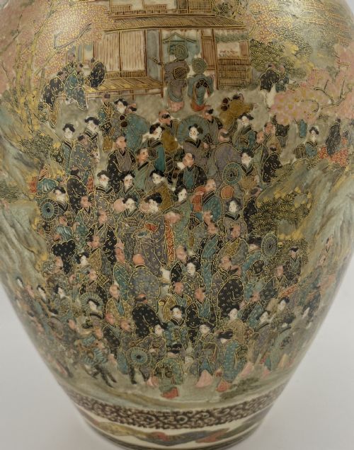 fig 1. Satsuma pottery vase, Festival Gathering. Signed Zenkozan, Meiji Period.