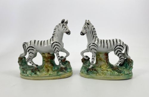 Pair Staffordshire Pottery Zebra, C. 1860.
