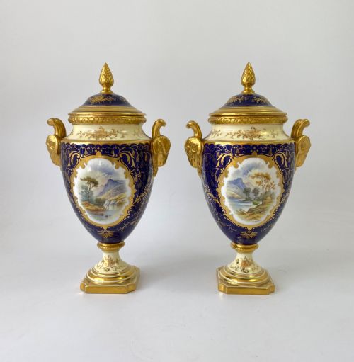 Pair Coalport Porcelain Vases, Lakeland Scenes, Percy Simpson, C. 1900.