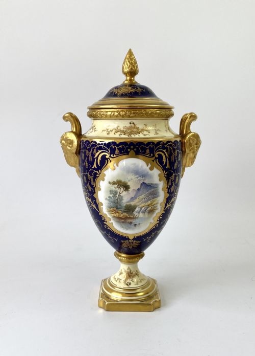 fig 1. Pair Coalport porcelain vases, Lakeland scenes, Percy Simpson, c. 1900.