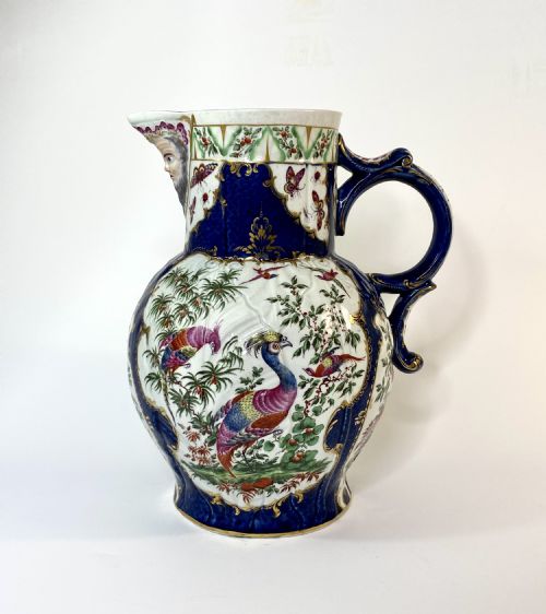 Worcester ‘Exotic Birds’ Cabbage Leaf Moulded Jug, C. 1770.