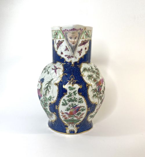 fig 2. Worcester ‘Exotic Birds’ cabbage leaf moulded jug, c. 1770.