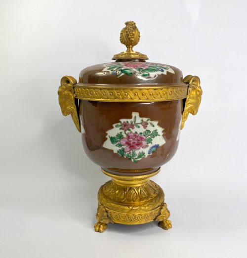 fig 1. Pair Chinese porcelain & ormolu bowls, c. 1750. Qianlong Period.