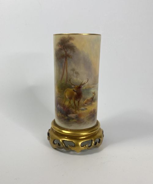 Royal Worcester Vase, Stags, Harry Stinton, D. 1934.