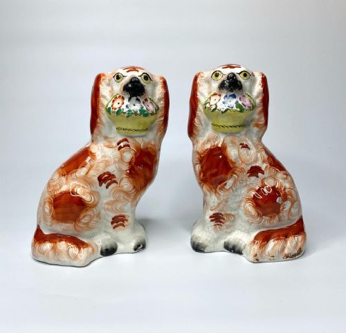 Staffordshire Pottery ‘Basket of Flowers’ Spaniels, C. 1860.