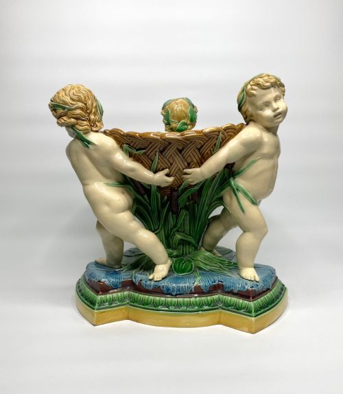 Minton Majolica Cherubs Basket, Dated 1863.