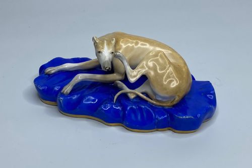 Copeland Porcelain Recumbent Greyhound, C. 1830.