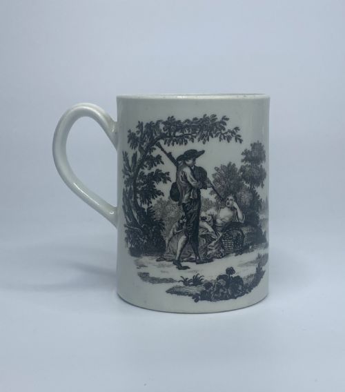 Worcester Porcelain Mug, ‘Bagpiper’ & ‘Milkmaids’, C. 1770.