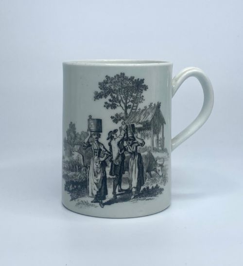 fig 1. Worcester porcelain mug, ‘Bagpiper’ & ‘Milkmaids’, c. 1770.