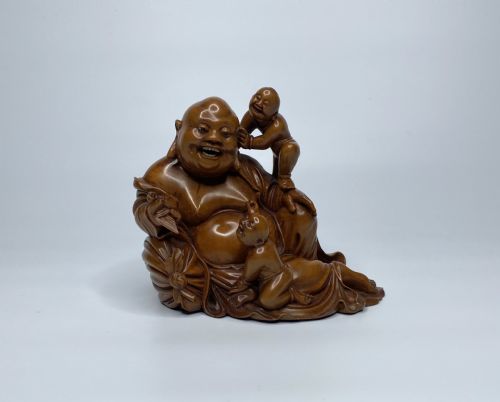 Chinese Boxwood Buddha, C. 1900. Qing Dynasty.