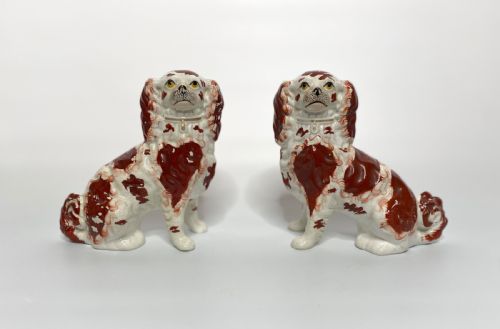 Pair Staffordshire Pottery Spaniels, C. 1850.