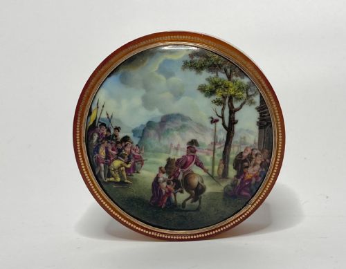fig 1. French gold pique horn and enamel box, William Tell, c. 1790.