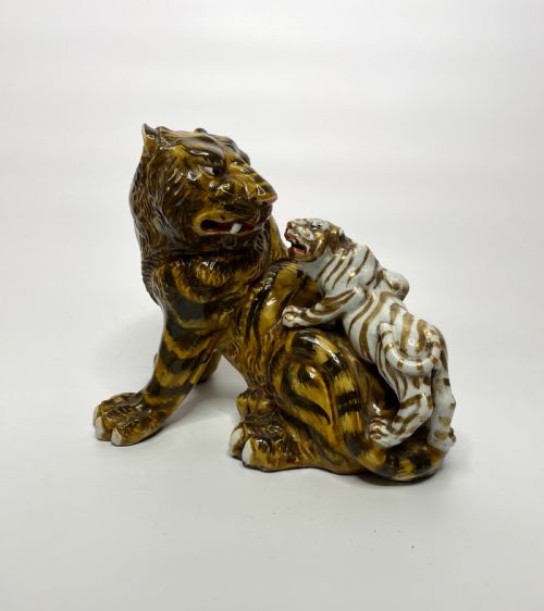 Kutani Porcelain Tigers Okimono, Japan, C. 1890, Meiji Period.