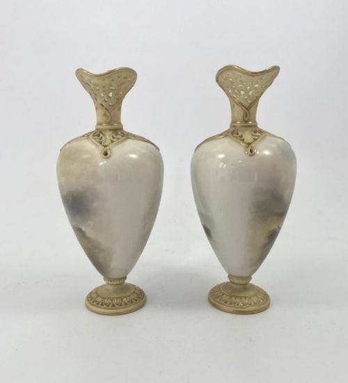 fig 1. Pair Royal Worcester ewers. Highland Cattle, Harry Stinton, d. 1903.