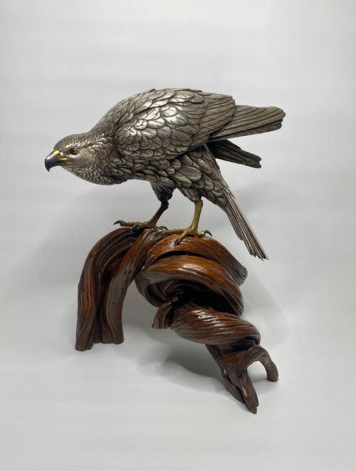 Japanese Silvered Bronze Sea Eagle Okimono. Genryusai Seiya, Meiji Period.