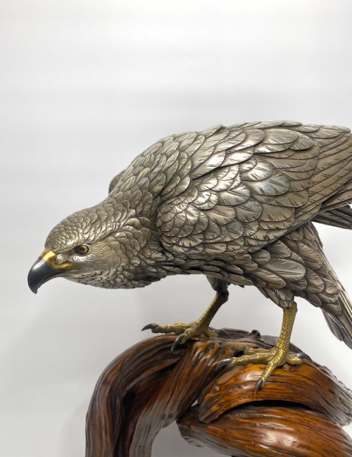 fig 1. Japanese silvered bronze Sea Eagle okimono. Genryusai Seiya, Meiji Period.