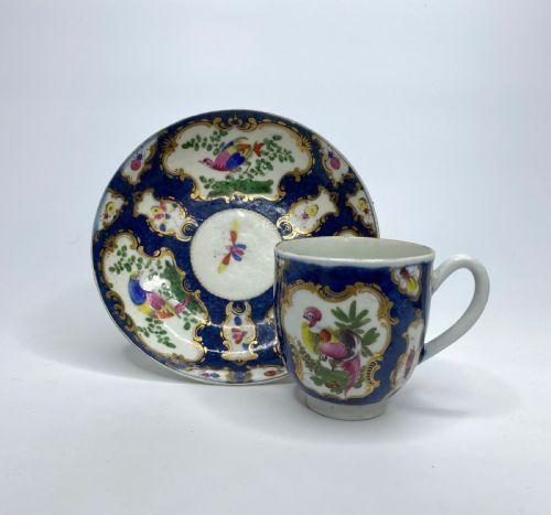 Worcester Porcelain Blue Scale Cup & Saucer, C. 1770.