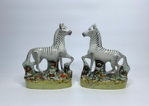 Pair Staffordshire Zebra, Thomas Parr Factory, C. 1860.